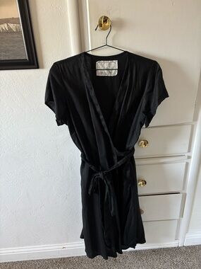 notPERFECTLINEN Black Wrap Midi Dress xxl